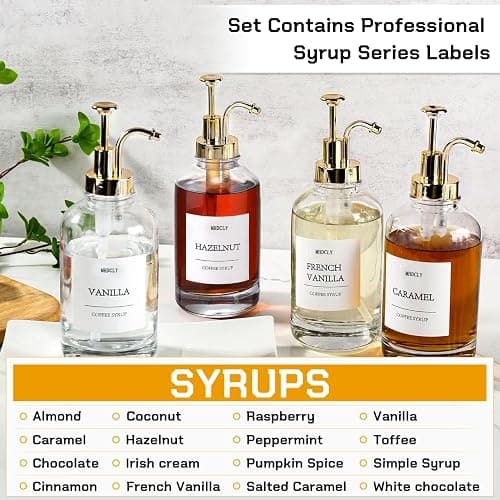 MHDCLY Coffee Bar Accessories, Coffee Syrup Dispenser - 4pack,16.9oz Syrup Dispenser with Labels,Syrup Pump Dispenser for Coffee Bar(Gold Pump) thumbnail 4