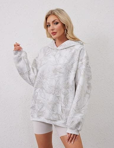TERIVEEK Women Camo Hoodies Oversized Maple Leaf Fleece Hooded Sweatshirt Long Sleeve Fall Trendy Pullover Hoodie with Pocket thumbnail 2