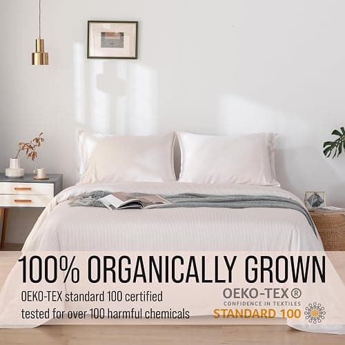 Bella Coterie Luxury Bamboo Viscose Queen Size Sheet Set | 100% Organically Grown | Ultra Soft | Cooling for Hot Sleepers | 18" Deep Pocket [Striped Dune] thumbnail 4