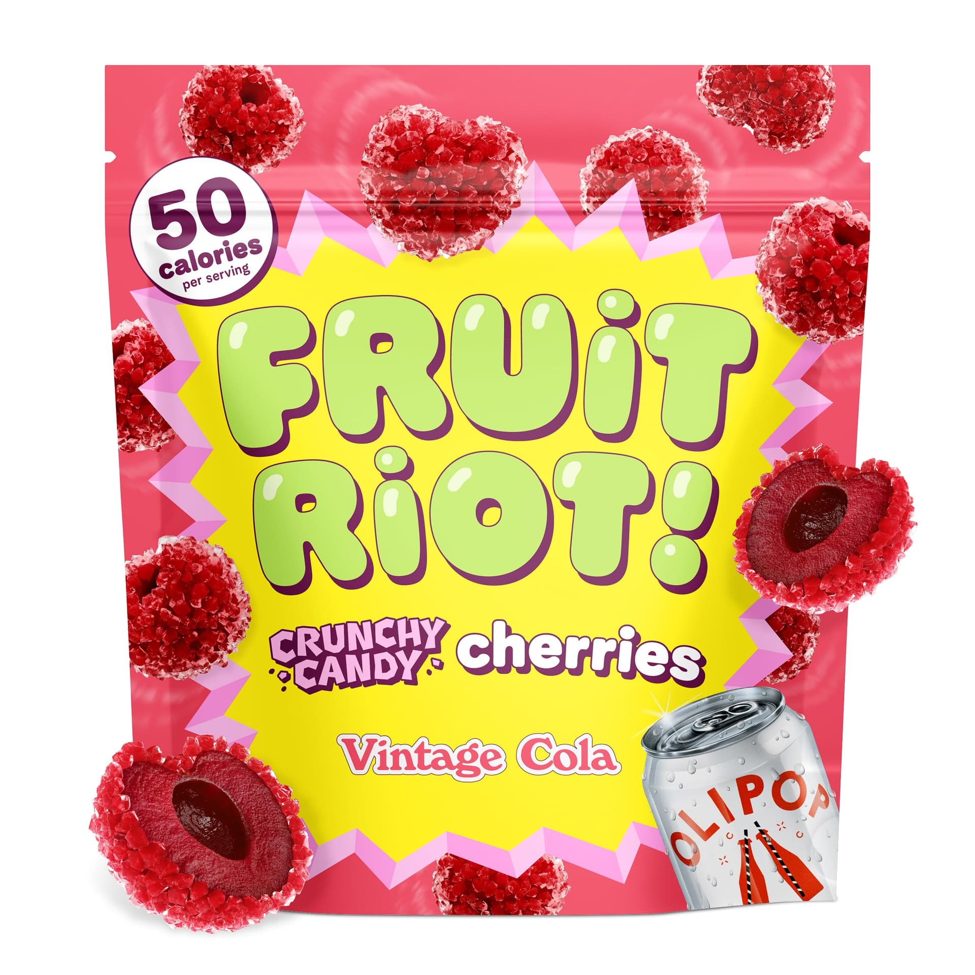 Fruit Riot x Olipop Crunchy Candy Cherries, Real Frozen Fruit, 8oz - Image 1