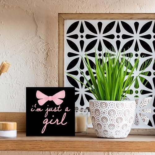 CUANFDDSF Trendy Black Pink Bow Coquette Room Decor Wooden Box Sign, Coquette Party Decor, Girls Room i’m Just a Girl Girly Bowknot Signs for Home Dorm Wall Desk Shelf Tabletop Decoration thumbnail 5