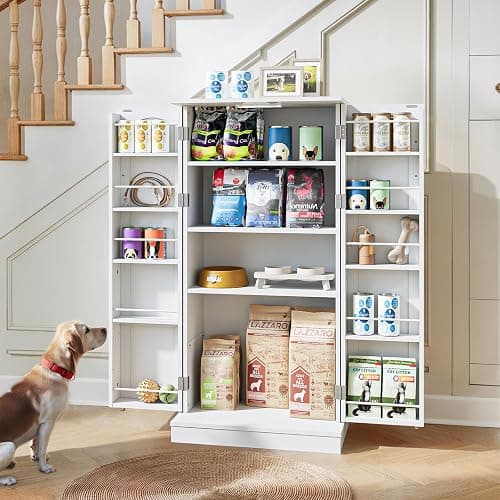 FIMELLO 50'' Dog Food Storage Cabinet with Adjustable Shelf, Pet Storage Cabinet,White thumbnail 8