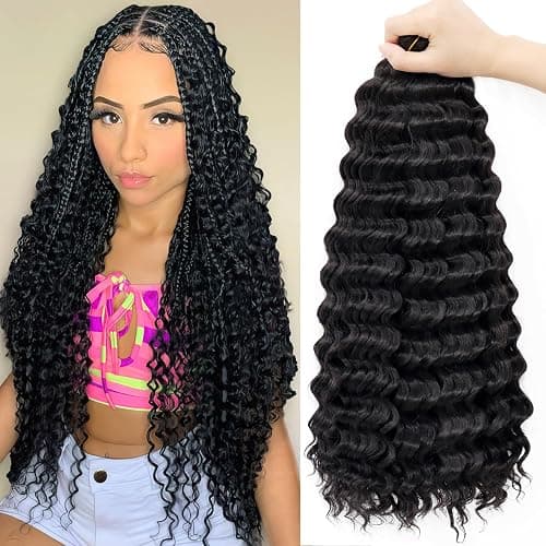 Eerya Ocean Wave Crochet Hair 18 Inch 6 Packs Deep Wave Crochet Hair for Black Women Synthetic Wavy Curly Braiding Hair for Boho Braids (18 inch,1B) - Image 1