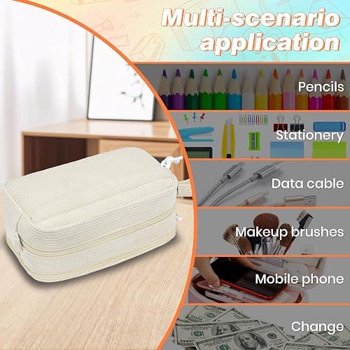 JAESITETER Big Capacity Pencil case,Soft Corduroy Pencil Bag with 3 Compartment,Pencil Pouch School Supplies Cute Pencil Box Pencil Bag for Teen Girls Boys College thumbnail 7