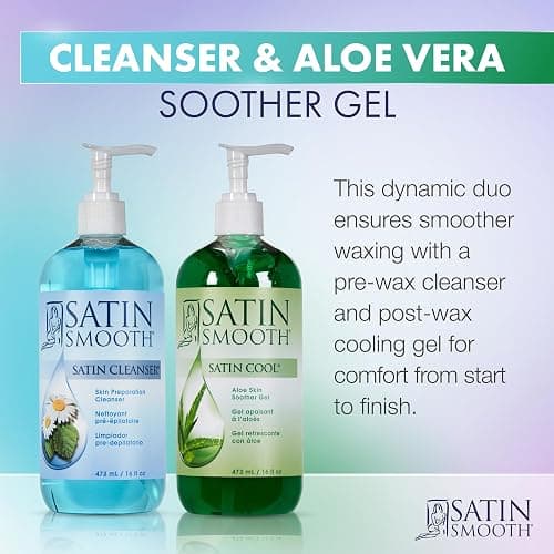 SATIN SMOOTH Pre Wax Cleanser & Aloe Vera Post Wax Cooling Gel Duo - Hair Removal Prep and Aftercare Kit, 16 oz thumbnail 3