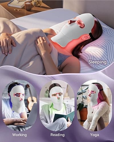 FOLOKE LED Light Therapy Mask Skin Care Mask, LED face & neck Red 630±5nm & NIR 830nm Wavelength,USB C Rechargeable for Home Use Working Travel Yoga (Sakura Pink） thumbnail 8