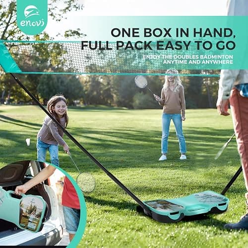 ENOVI EasyGo Badminton Set, with Net, 4 Racket, 4 Birdies, Portable Storage Box, for Backyards, Outdoor Games, Yard Games thumbnail 6