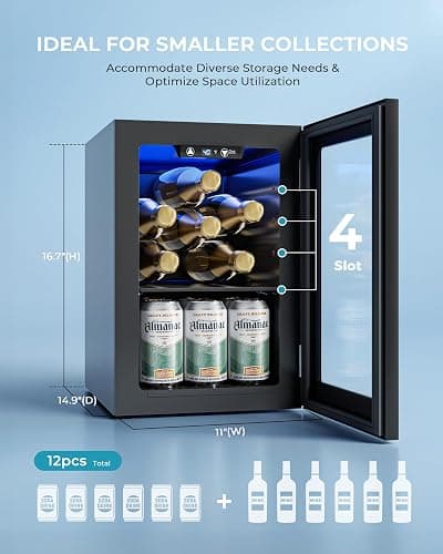 EUHOMY 18L Beverage Refrigerator Cooler, 24 Cans Mini Fridge with Quiet Compressor, Countertop Small Fridge with 40°F-61°F Digital Temperature Control, LED Lgiht for Home, Bar, Office thumbnail 2