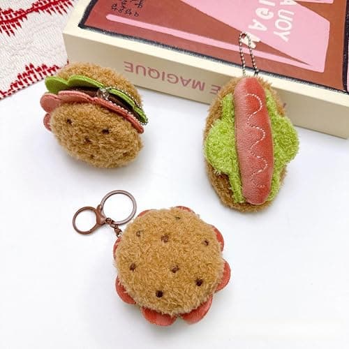 ELVRLA Super Cute Realistic Plush Cherry Cake Sandwich Hamburger Hotdog Bread Keychain Key Ring Bag Charm Pendant thumbnail 5