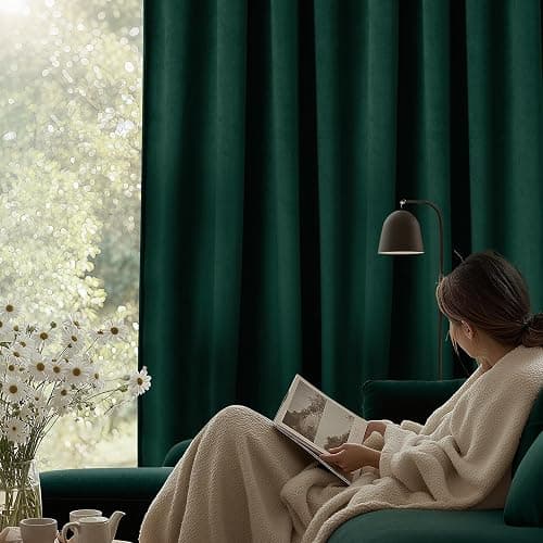 SimpleHome Dark Green Velvet Curtains 96 Inches for Living Room,Rod Pocket Luxury Blackout Velvet Curtains Thermal Insulated 2 Panels Room Darkening Drapes,W40 x L96 thumbnail 7