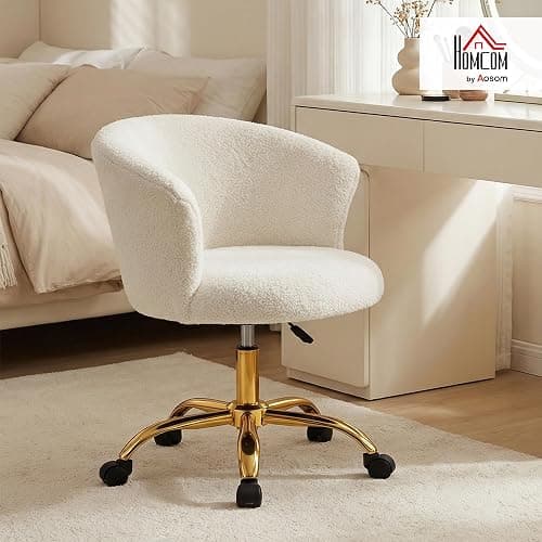 Vinsetto Vanity Chair, Comfy Swivel Office Chair with Adjustable Height, Mid Back, Wheels for Makeup, Armless, Easy Assembly, Gold thumbnail 2