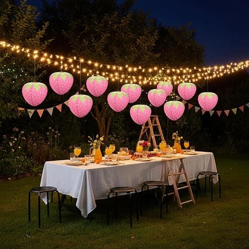 Strawberry Party Decorations,3 PCS Pink Strawberry Paper Lantern, 8" & 12" Strawberrys Lantern Decorations, Strawberrys Themed Decor for Room, Birthday Party, Baby Shower, Wedding, Garden thumbnail 2
