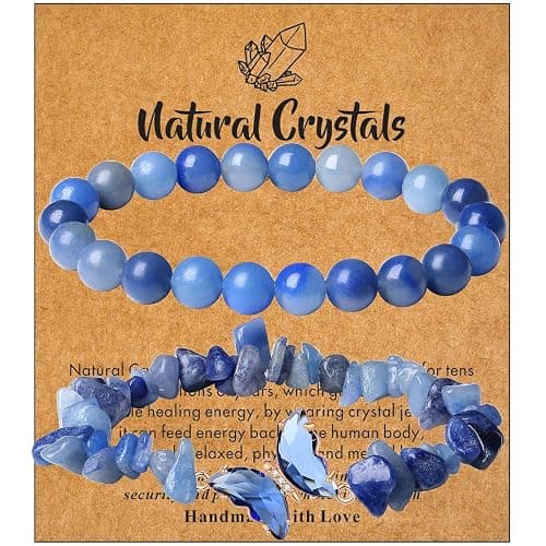 DUQGUHO 2Pcs Butterfly Bracelets for Women Healing Crystals Bracelets for Women Natural Gemstone Bead Bracelet Cute Butterfly Charm Bracelet Stretch 8mm Crystal Jewelry Gifts for Women - Image 1