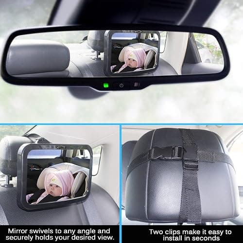 Shynerk Baby Car Mirror, Safety Car Seat Mirror for Rear Facing Infant with Wide Crystal Clear View, Shatterproof, 360° Rotation, Crash Tested and Certified thumbnail 5