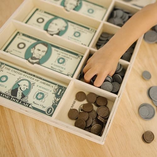Melissa & Doug Play Money Set - Educational Toy with Paper Bills and Plastic Coins (50 of Each Denomination) and Wooden Cash Drawer for Storage thumbnail 10