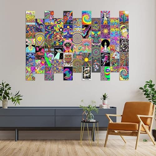 Woonkit Indie Hippie Trippy Posters, Indie Room Decor, Teen Bedroom Dorm Aesthetic Poster, Photo Wall Collage Kit Pictures, Psychedelic Posters, 50PCS 4X6 INCH thumbnail 5