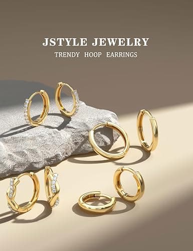 Jstyle Small Gold Hoop Earrings for Women Trendy 14K Gold Plated Huggie Earrings Hypoallergenic Cartilage Earring Stacks Cute Dainty Huggie Hoops Earring Sets for Multiple Piercing thumbnail 6