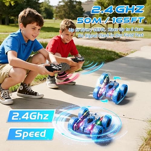 Zalneo Remote Control Stunt Car 4WD 360° Flip Double‑Sided RC Cars, LED Light Bar, USB‑C Modular Battery, 2.4 GHz Outdoor Beach Toy for Boys 6‑12 Years Old, Birthday & Christmas Kids Gift, Blue thumbnail 6