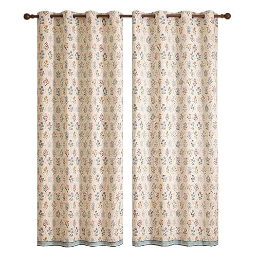ISAENNE Vintage Semi Blackout Colorful Floral Curtains,Linen Home Decor Curtain with Grommets for Bedroom Living Room Kitchen Bedroom Window,2 Panels 53 Inches Wide by 63 Inches Long -Serenity B thumbnail 4