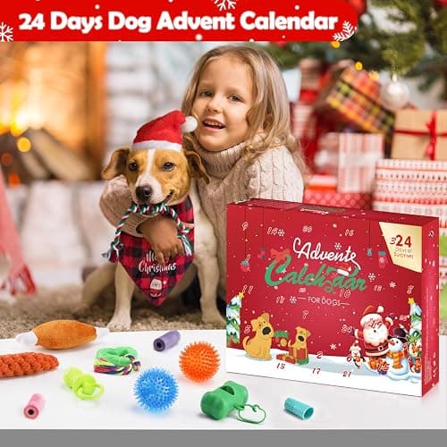 JXVICT Dog Advent Calendar 2025, 24 Days Dog Pet Toy Christmas Countdown Calendar with Chew Ropes Toys Squeaky Balls Teething Christmas Doys Toys for Xmas Small Large Dogs Puppy thumbnail 3