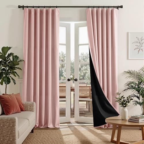 RYB HOME 100% Blackout Pink Curtains for Girls Bedroom, 2 Panels Blackout Thermal Insulated Noise Reducing Window Drapes for Kids Baby Room Living Room, 52 inches Wide by 84 inches Long - Image 1