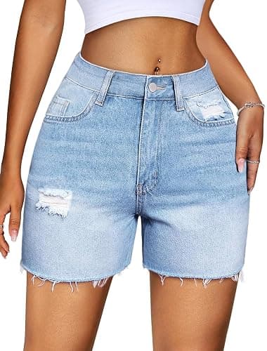 IWD Jean Shorts for Women High Waisted Stretchy Casual Denim Shorts Ripped Frayed Hem Summer Trendy Jorts thumbnail 2