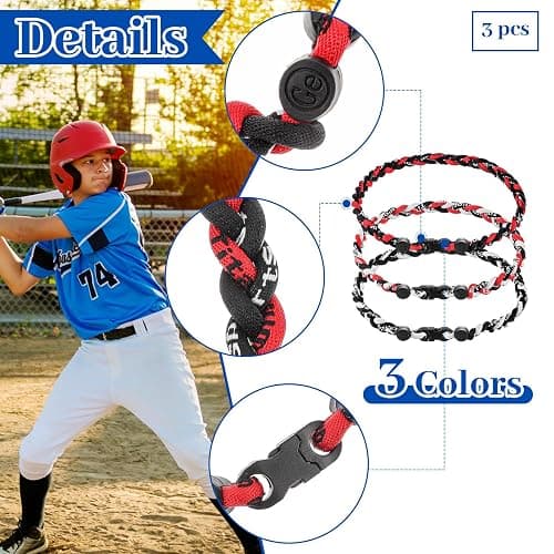 Junkin Baseball Necklaces Three Braided Rope Titanium Necklace for Team Gifts Boys Men Player Softball Fans Sports thumbnail 3