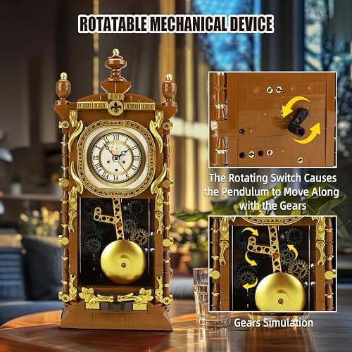 Retro Clock Building Block Set for Adults, Linkable Mechanical Pendulum Clock Building Brick Kit Compatible with Lego, Vintage Toy for Home Decor, Gifts for Kid and Adult 8-12（751PCS） thumbnail 5