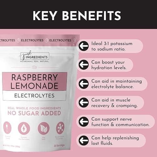 Raspberry Lemonade Electrolytes – 30‑Serving Hydration Drink Mix with Coconut Water, Essential Minerals & Real Fruit Flavors – Sweetened with Monk Fruit & Stevia – No Artificial Ingredients thumbnail 3