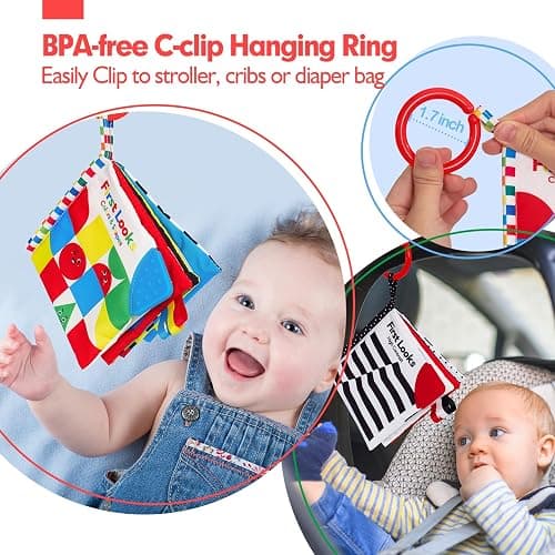 hahaland Baby Books 0-6 Months - 2PCS Infant Tummy Time Babies Toy | Newborn High Contrast Visual Development Sensory Book Baby Girl Boy Shower Birthday Easter Basket Stuffers thumbnail 8