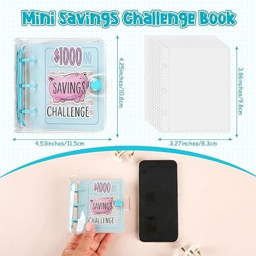 Mafegu Mini Money Saving Binder with 25 Envelopes, $1000 Savings Challenge Book, Portable for Budgeting Cash Planner,School Class Prize Gift (Purple, $1000) thumbnail 3