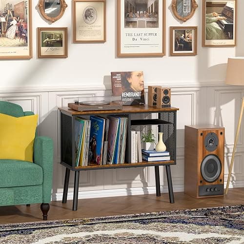 Record Player Stand with Adjustable Divider Vinyl Storage Holder Up to 200 Albums Mid-Century Large Record Player Table Vinyl Holder Turntable Stand End Table for Bedroom & Living Room, Patent Pending thumbnail 5