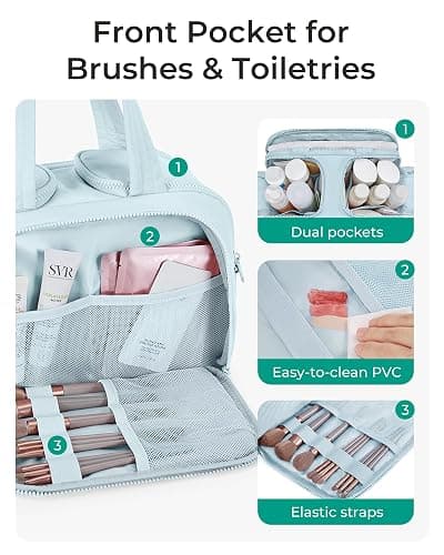 BAGSMART Travel Toiletry Bag, Crush Toiletry Bag for Women, Wide-open Puffy Toiletry Bags for Traveling, Large Travel Cosmetic Makeup Bag Organizer for Accessories,Toiletrie, Blue thumbnail 4