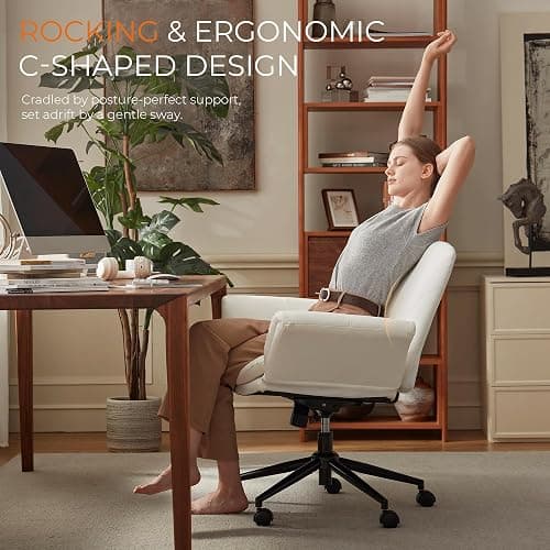 Dowinx Criss Cross Chair with Five-Level Adjustable Arms and Wheels - Comfortable Ergonomic PU Leather Swivel Vanity Chair - Computer Makeup Gaming Chair for Home Office, Bedroom, Vanity Room (Beide) thumbnail 5