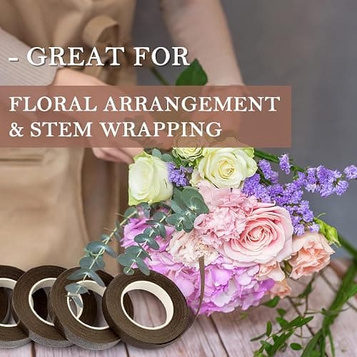 COIDEA 8 Rolls Floral Tape, 1/2" Wide Flower Tape, Brown Floral Tape | Adhesive Florist Tape for Floral Crafts, Fresh Flower, Bouquet Floral Arranging Stem Wrapping, Wedding, 30Yard thumbnail 6