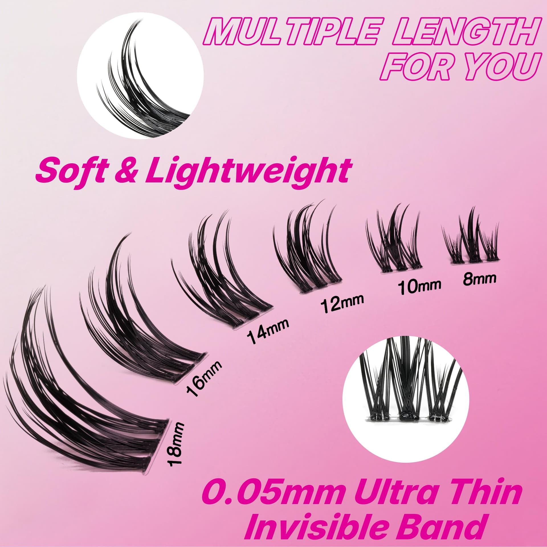 VEYESBEAUTY Lash Clusters Kit Eyelash Extensions Thin & Invisible Band Individual False Eyelashes Newbie's Five-Second Series Wispy Lash Tray for Self-application, Camellia Lashes 8-18mm Mixed Length thumbnail 4