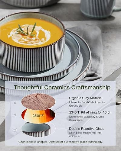 Famiware Star 12-Piece Stoneware Dinnerware Sets for 4, Reactive Glaze Plates and Bowls, Modern Rustic Dishes for Everyday & Formal Use, Chip/Scratch Resistant, Microwave/Dishwasher Safe, Smoky Blue thumbnail 5