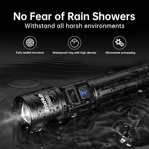 TrixHub Rechargeable Flashlights 2 Pack, Super Bright High Lumens Flash Light, 5 Modes Zoomable Linternas with LCD Digital Display, Powerful Handheld LED Flashlights for Home Emergencies Camping thumbnail 7