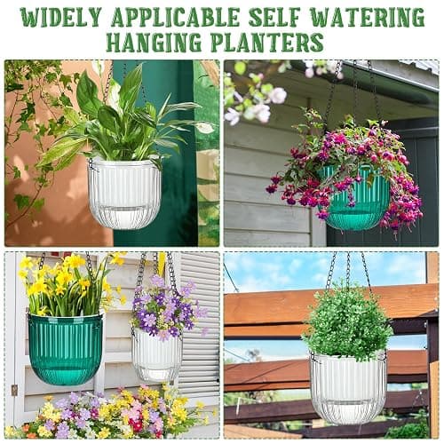 Maxcheck 4 Pcs Self Watering Hanging Planters Indoor Gift 6.5'' 4.5'' Hanging Flower Pots Baskets Outdoor Self Watering Plant with 3hooks Drainage Holes for Home thumbnail 5