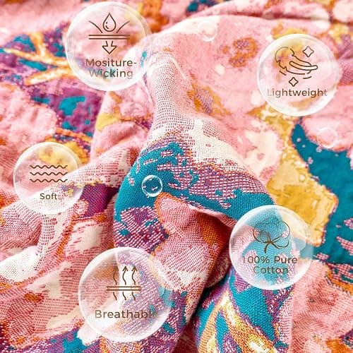 LUTBM Boho Throw Blanket for Bed Cotton Summer Blankets for Bedroom Living Room All Season Lightweight Floral Embroidery Reversible Twin Quilt for Couch Sofa Chair 60"x80" Home Decor thumbnail 7