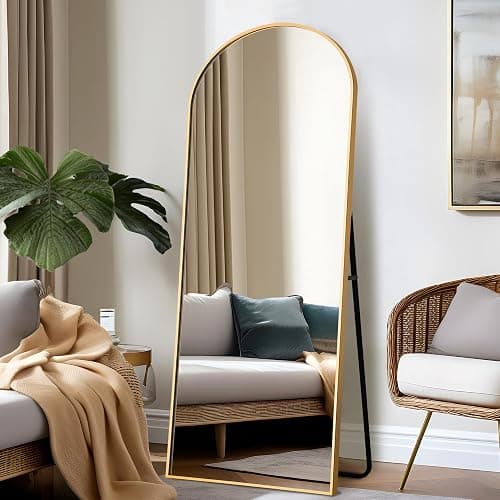 NicBex Arched Full Length Mirror, 64"x24" Aluminum Alloy Frame Full Body Mirror with Stand, Gold - Free Standing, Leaning Against Wall or Wall-Mounted, for Bedroom Living Room Dressing Room thumbnail 4