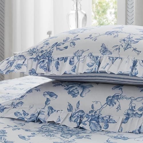 Madison Park Essentials Adele Comforter Set Blue Floral Twin XL – Shabby Chic Vintage Bed in a Bag with Sheet Set, Reversible Ruffle Bedding, College Dorm Gift for Her Women Teen thumbnail 9