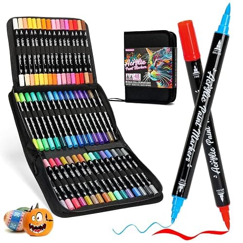 Acrylic Paint Markers, 48 Color Dual Tip Acrylic Paint Pens with Brush and Fine Tips for Rock Painting,Wood,Canvas,Ceramic,Card Making,Vibrant Color Ideal for Artists, Crafters & DIY Projects - Image 1
