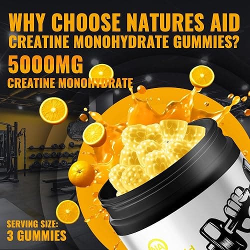 Natures Aid Creatine Monohydrate Gummies (5g) – Pre-Workout Energy & Muscle Growth Support for Men & Women | Orange Electrolyte Gummies (135 Count) thumbnail 5