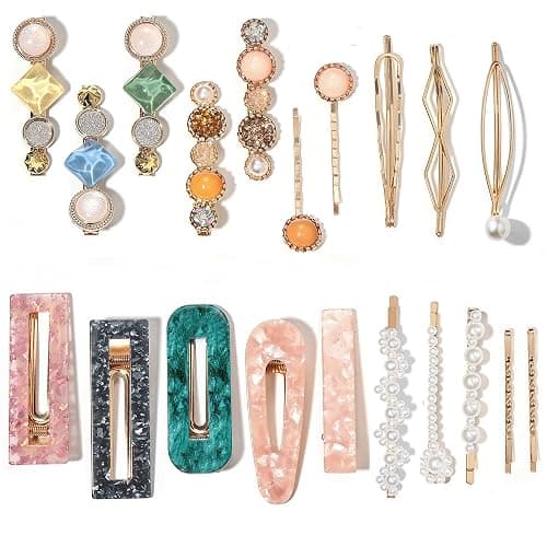 Mehayi 20 PCS Pearls and Acrylic Resin Hair Clips, Handmade Hair Barrettes, Marble Alligator bobby pins, Glitter Crystal Geometric Hairpin, Elegant Gold Hair Accessories, Gifts for Women Girls - Image 1
