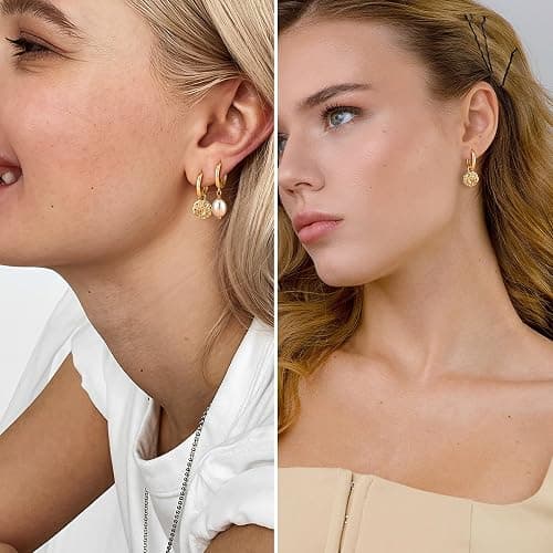 Dochais 14K Gold Plated S925 Sterling Silver Post Earrings Lightweight Drop Dangle Hoop Hypoallergenic Sleeping Earrings for Women Girls thumbnail 4