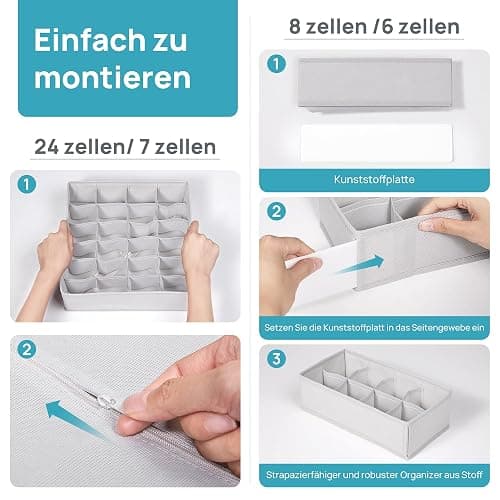 Vtopmart 4 Pack Underwear Drawer Organizers Set, 6+7+8+24 Cells Clothes Drawer Dividers Dresser Organizers Bins for Socks, Bras, Scarves, Ties, Non-Woven Fabric Storage Boxes for Closet, Nursery thumbnail 8