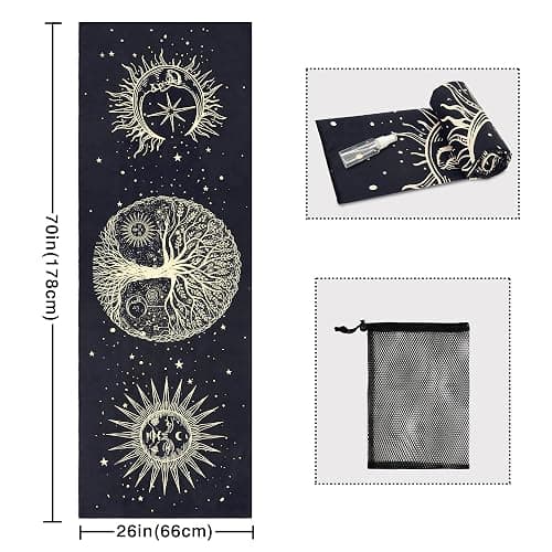 Tree of Life Yoga Mat Towel - Microfiber Non Slip Moisture Wicking Sweat Absorbent, Corner Pockets, Easy for Travel, Use in Hot Yoga, Bikram, Pilates and Fitness thumbnail 2