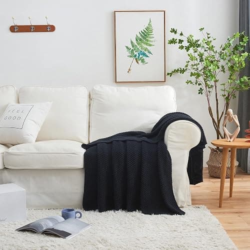 Longhui bedding Dark Navy Blue Knitted Throw Blanket for Couch, Soft, Cozy Machine Washable 100% Cotton Sofa Knit Blankets, Heavy 4.0lb Weight, 60 x 80 Inches, Dark Navy Blue Color. thumbnail 6