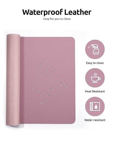 YSAGi Leather Desk Mat, Large Mouse Mat, Non-Slip Desk Pad, Waterproof PU Leather Table Protector Writing Pad for Office and Home (60 x 35 cm, Pale Mauve) thumbnail 5